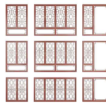 新中式红木落地窗3D模型下载